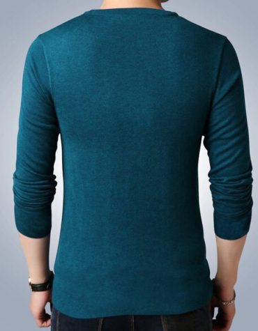 Men T-Shirt - Blue Geometric Print Men Round Neck Cotton Blend Stripes Full  Sleeves T-Shirt