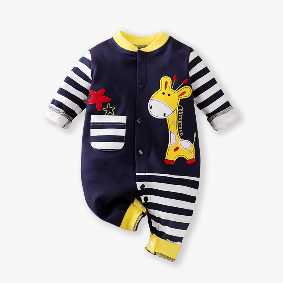 Giraffe Style Print Hoody Long-sleeve Baby Jumpsuit Blue