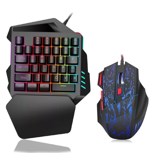 One Handed Gaming Keyboard Mouse Combo RGB LED LIGHT