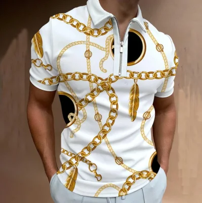 Zipper Style T-Shirt Slim Fit Multi Printed Color Men?s Polo T Shirts